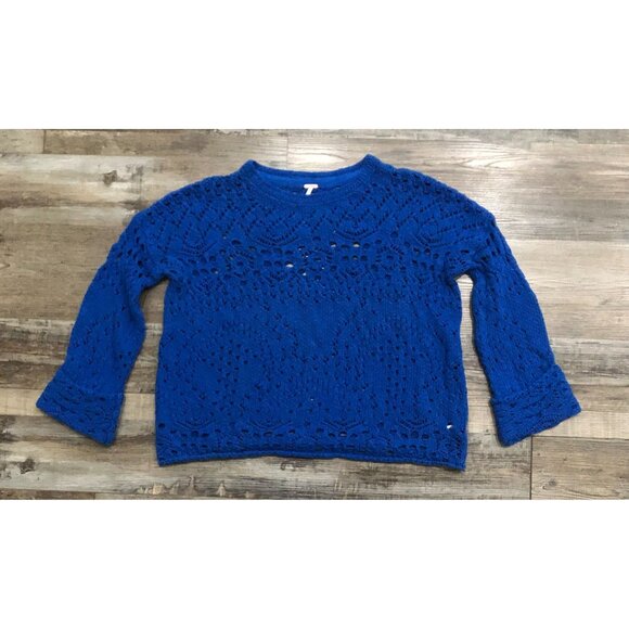 Free People Traveling Lace Sweater XS Blue Long Sleeve Cotton - Picture 1 of 6